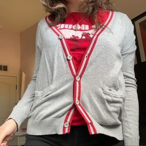 BDG Grey Striped Button-Up Cardigan